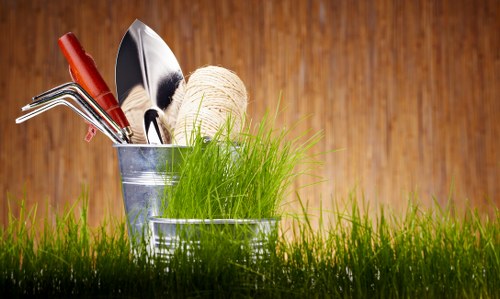 Spring garden maintenance with pruning tools and fresh plants